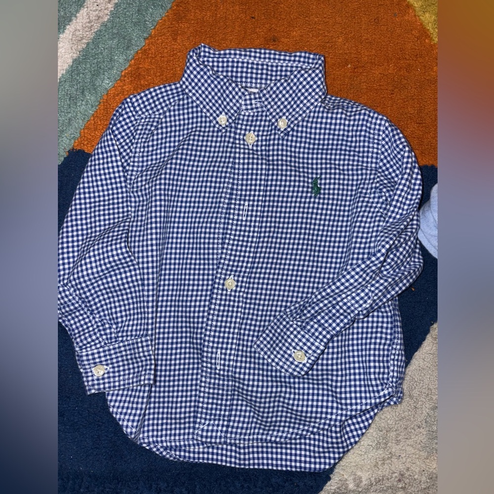 18 month Ralph Lauren Blue and White Gingham Button-Down Shirt